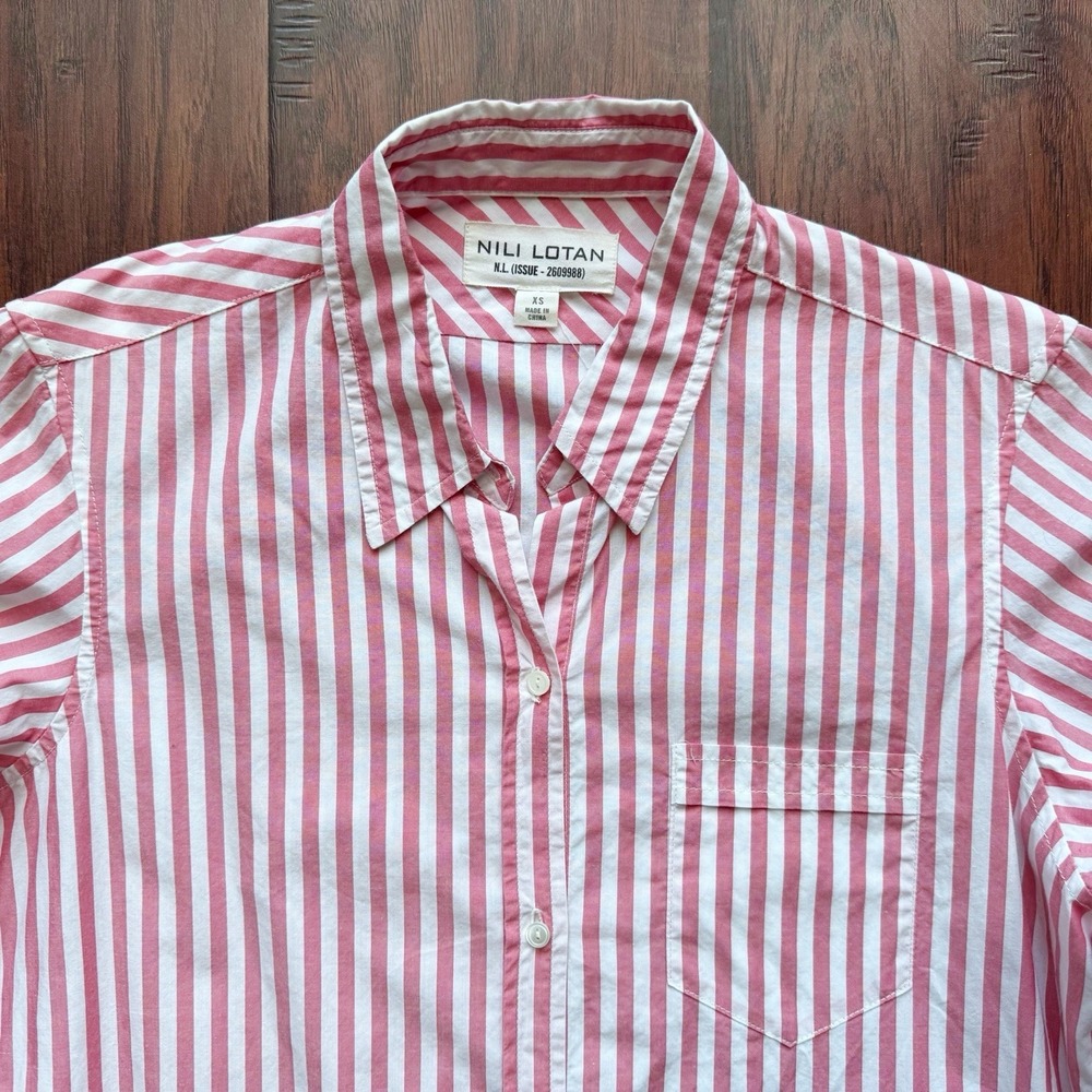 Nili Lotan Women's Red Striped Button Down Shirt XS Quiet Luxury‎ Boyfriend Prep - Picture 3 of 16